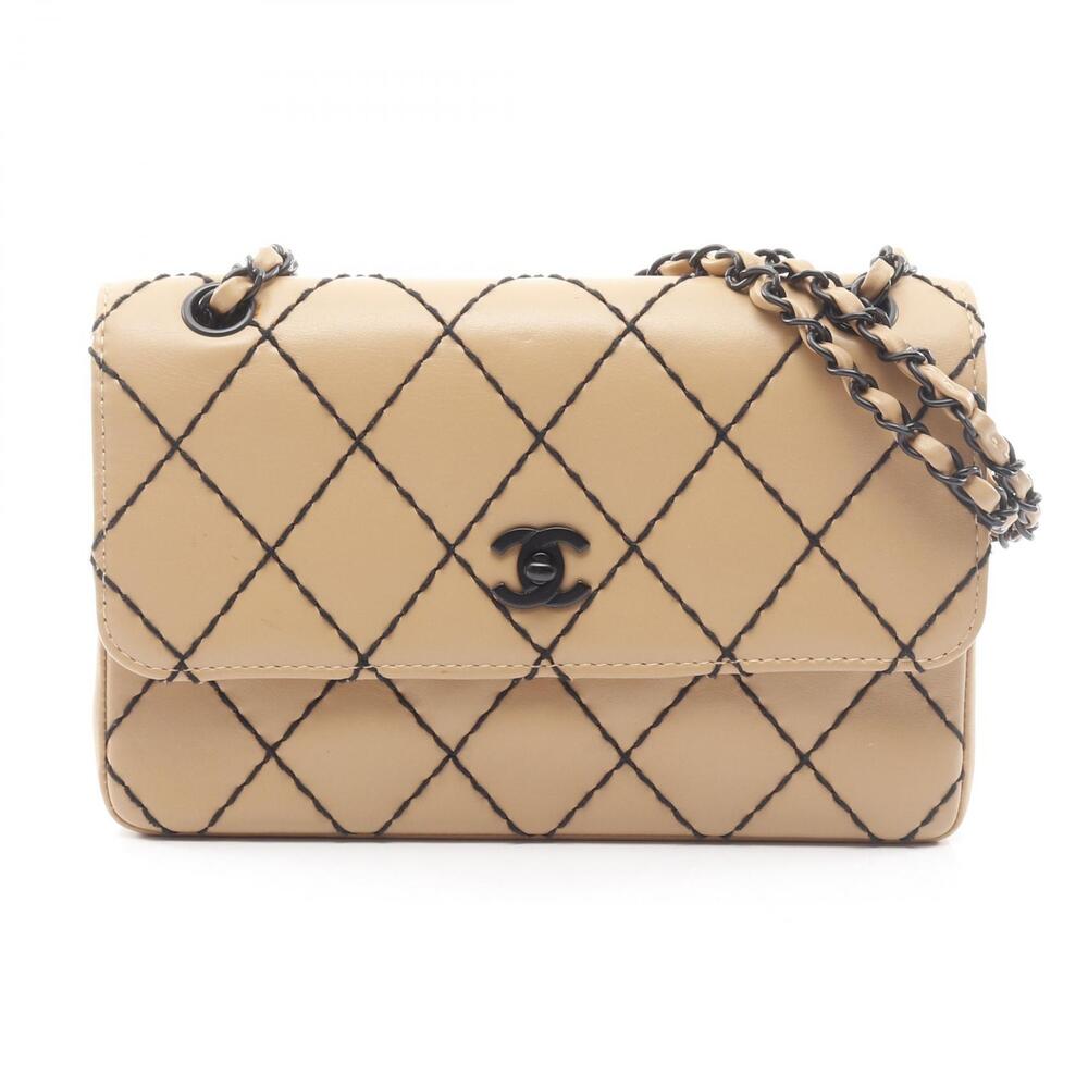 Chanel Wild Stitch Shoulder Bag Leather Beige